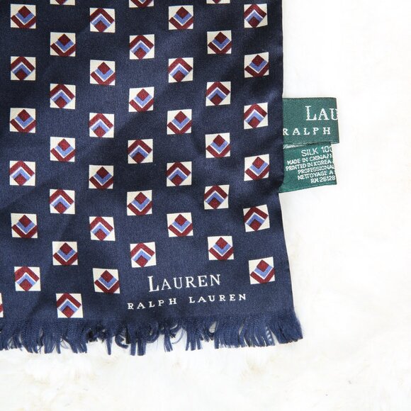 LAUREN RALPH LAUREN 100% Silk Navy Blue Foulard Print Scarf - Reversible Motif - Picture 7 of 10